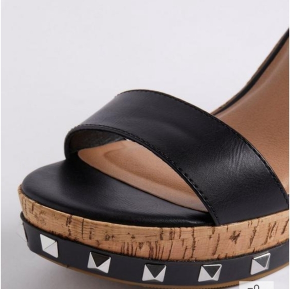 Torrid Cork Silver Studded Adjustable Strap Open Toe Platform Wedge Size 9WW - Picture 3 of 11